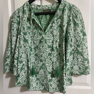 Style & Co. Green and White Floral Blouse